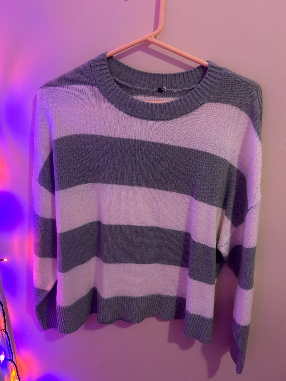 Pastel Green & White Striped Sweater